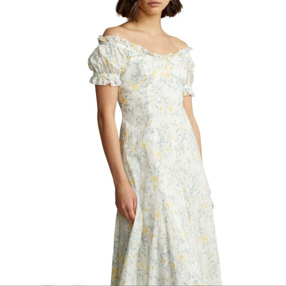 POLO RALPH LAUREN: Off-The-Shoulder Puff-Sleeve Midi-Dress (NWT) - Picture 3 of 8